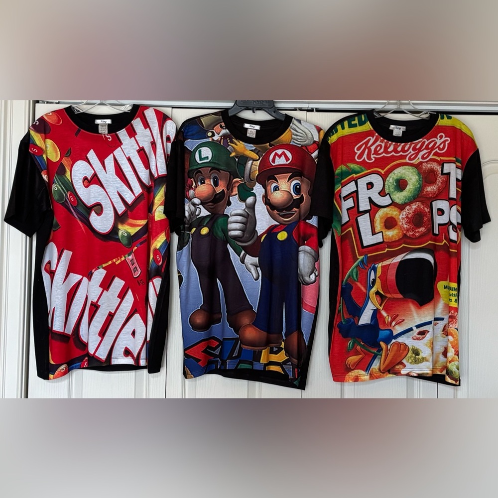 Super Mario, Skittles, Fruit Loops T-Shirts Bundle of 3 , Men’s XL , BNWT